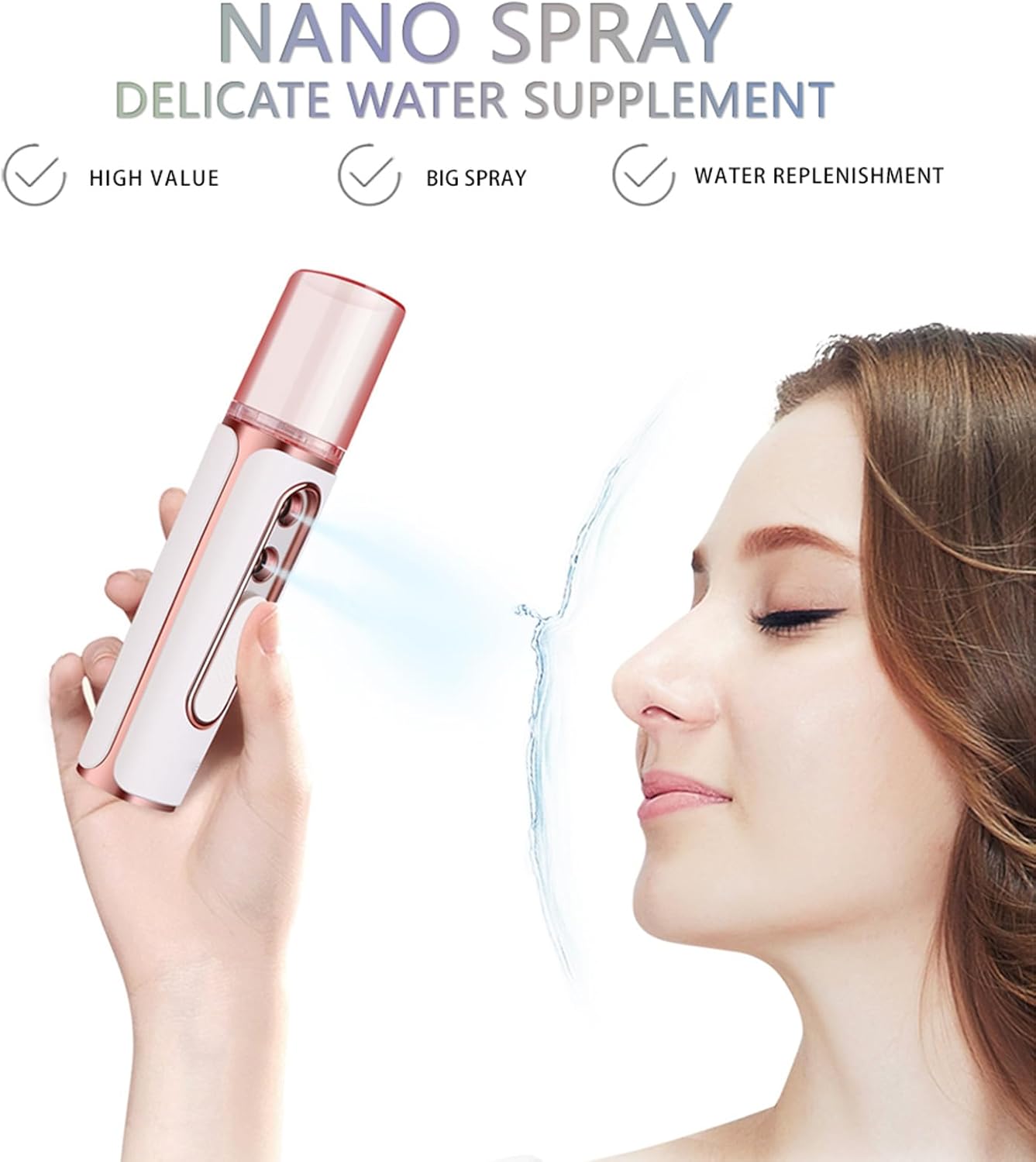 Nano Facial Mister, Cool Mist Face Steamer with 2 Spray Nozzle, USB Rechargeable, Visual Water Tank, Nano Mister for Eyelash Extensions, Skin