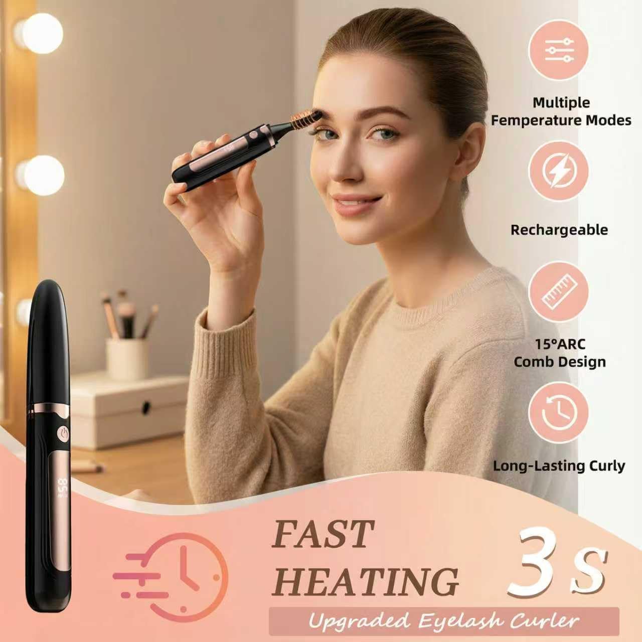 Heated Eyelash Curler-USB Rechargeable Electric Eyelash Curler- Eyelash Curlers Heated 4 Temperature Modes Fast Heat Up Within 3s - 24 Hours Long