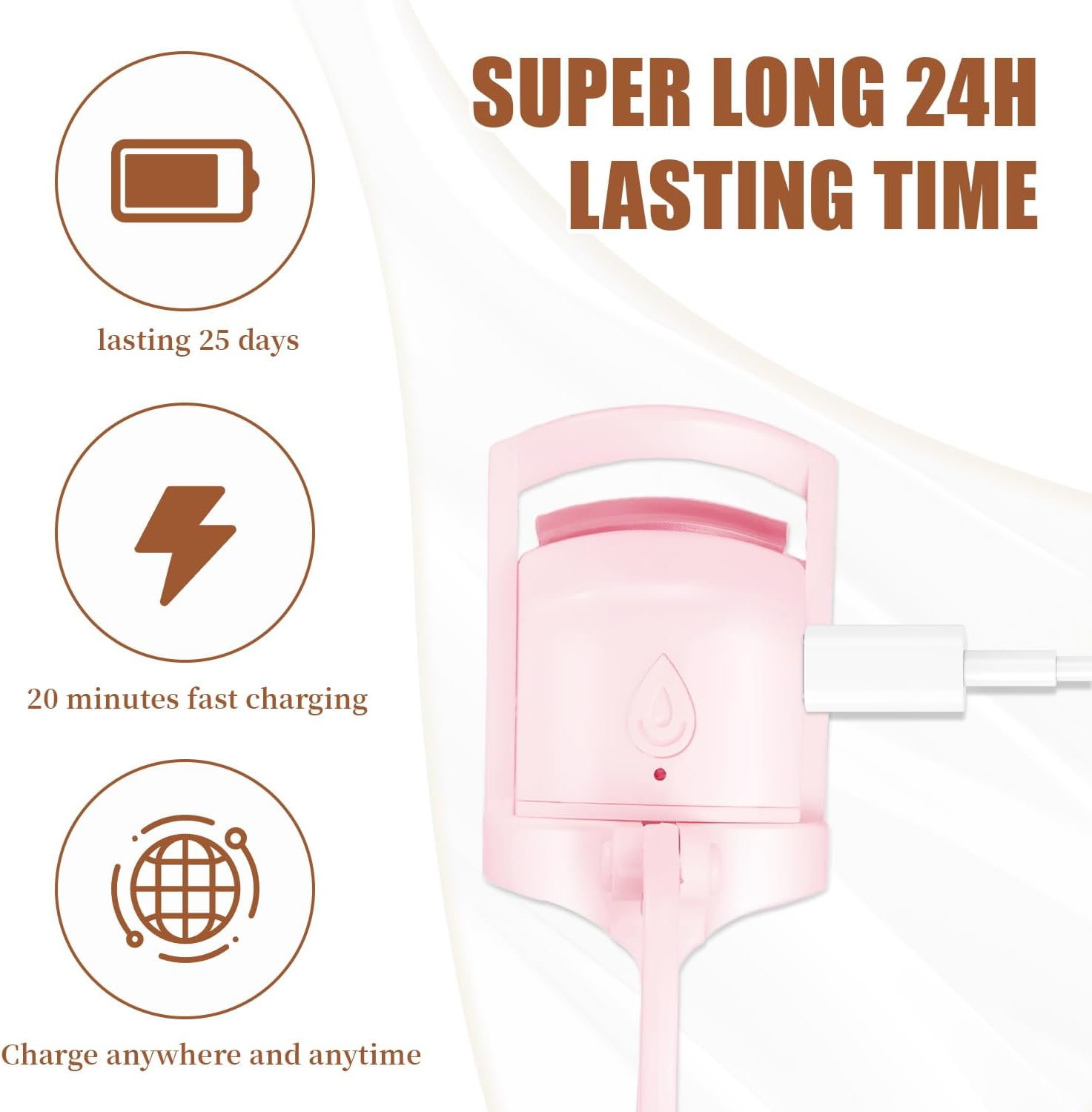 C-Shaped Heated Eyelash Curler Fast Heat Up in 5s - Rechargeable Electric Eyelash Curler for 24H Long Lasting Curls - Safe Anti-Burn Lash Curler Elevate