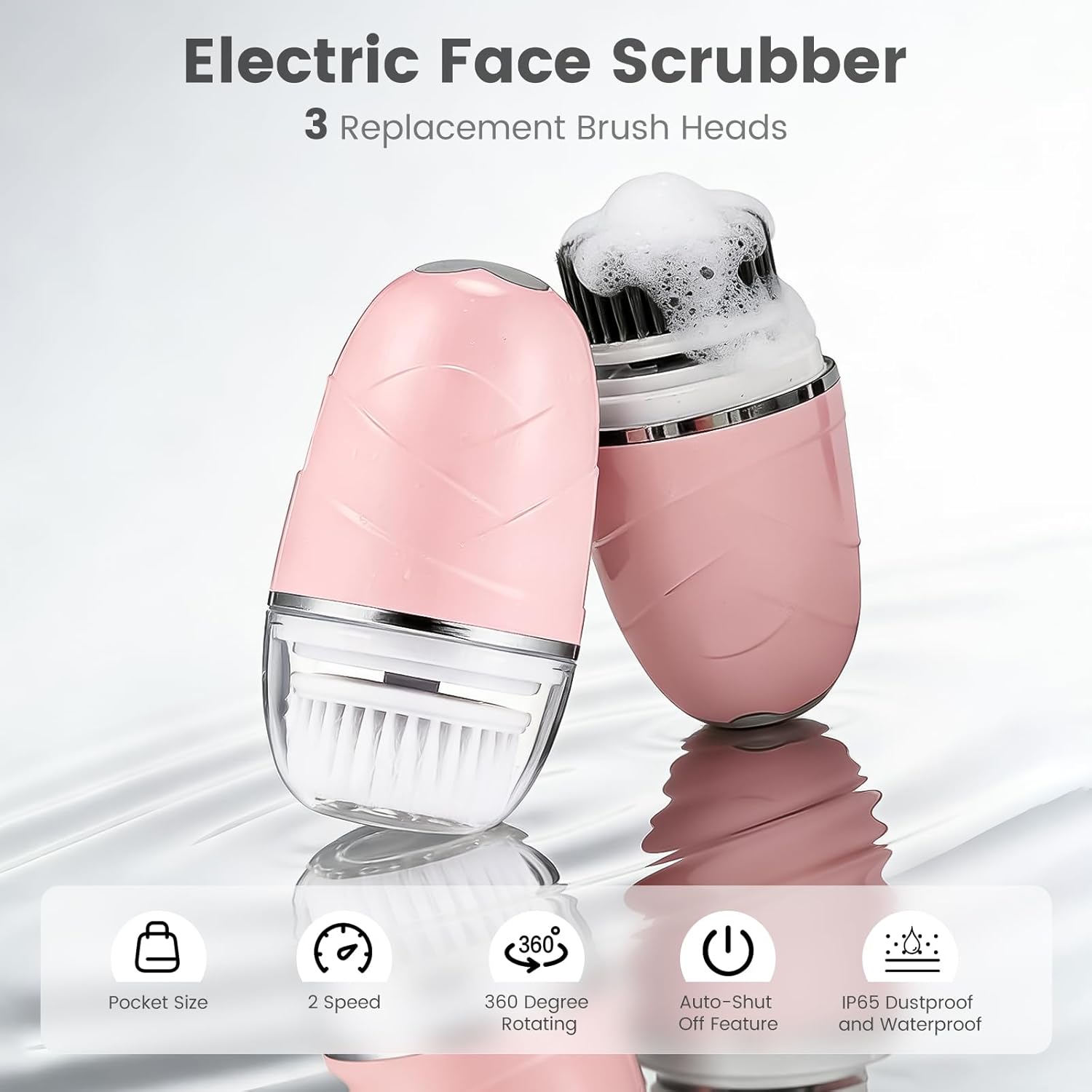 Facial Cleansing Brush, Mini Electric Face Scrubber, Waterproof Face Exfoliator Brush for Deep Cleansing, Portable Face Wash Brush for Travel, Easy
