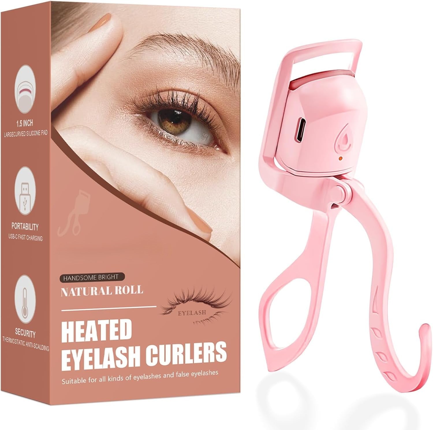 C-Shaped Heated Eyelash Curler Fast Heat Up in 5s - Rechargeable Electric Eyelash Curler for 24H Long Lasting Curls - Safe Anti-Burn Lash Curler Elevate