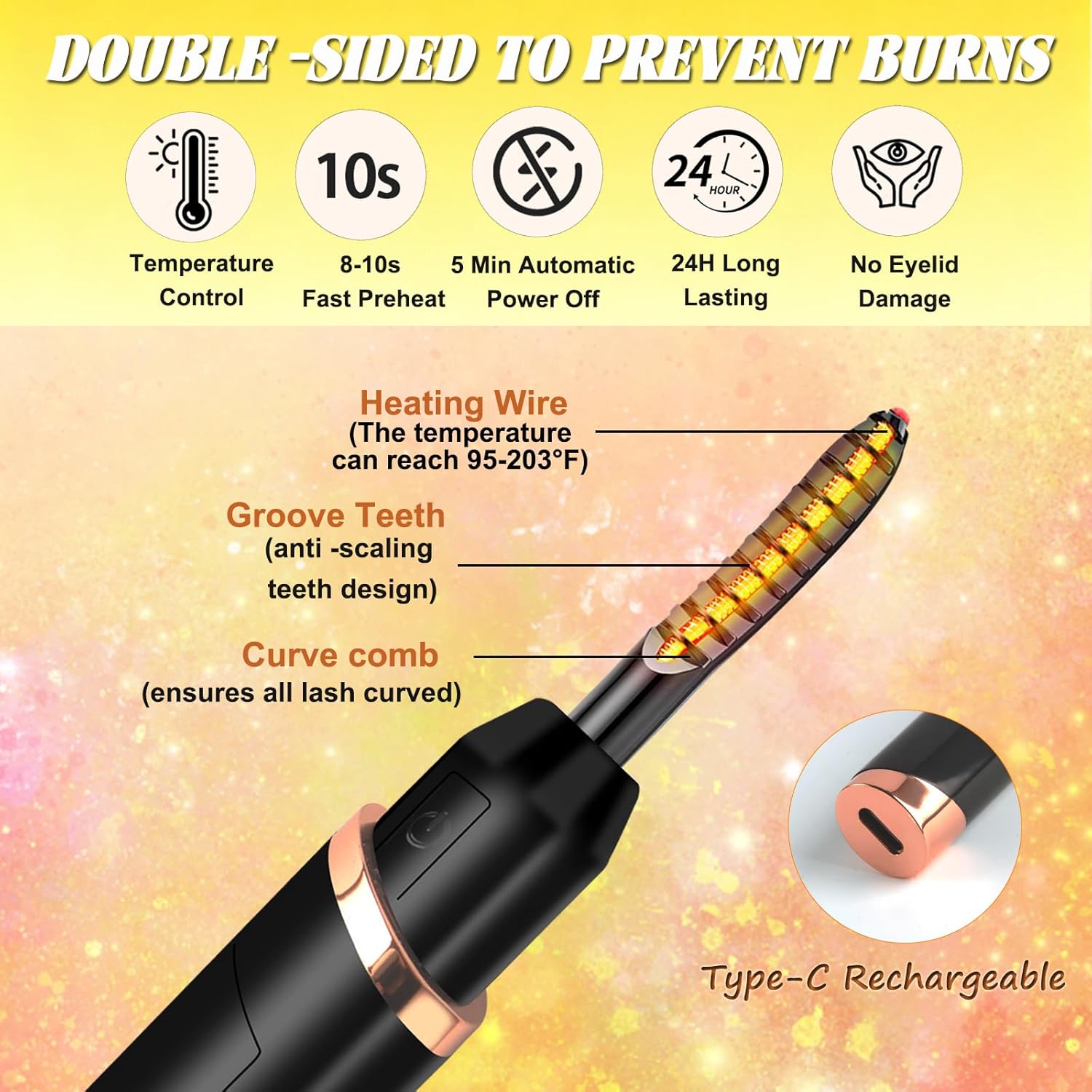 Heated Eyelash Curler - Eyelash Curlers Heated 4 Temperature Modes| Rechargeable Electric Eyelash Curler Pro| Heated Lash Curler for Women Heat up in 8s