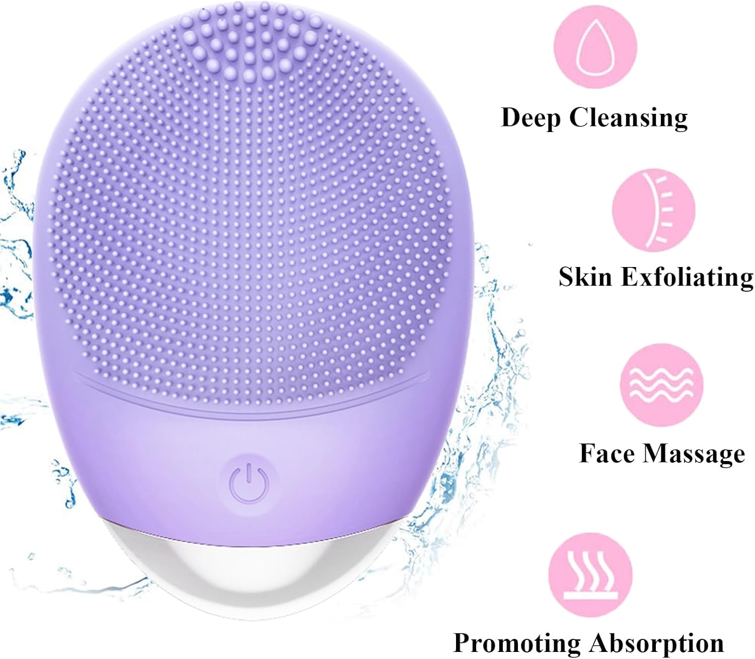 Facial Cleansing Brush, 3-in-1 Electric Soft Silicone Waterproof Face Scrubber, USB Rechargeable IPX7 Waterproof Sonic Vibrating Face Brush for Deep