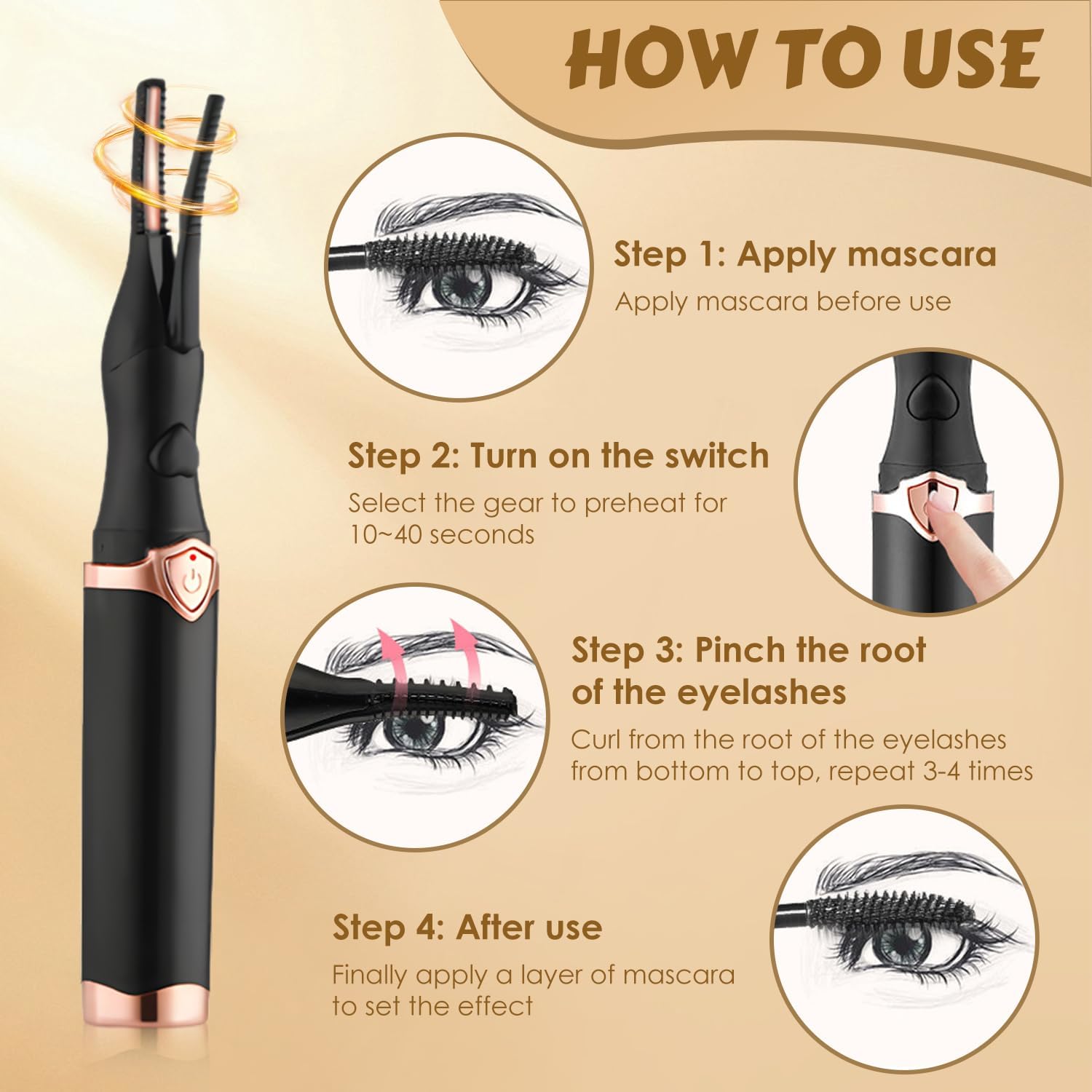 Heated Eyelash Curler, Electric Eyelash Curler for Instant Glam with USB Charging 3 Temperature Modes, 2-in-1 Clip-Type Design Eyelash Styling Tool