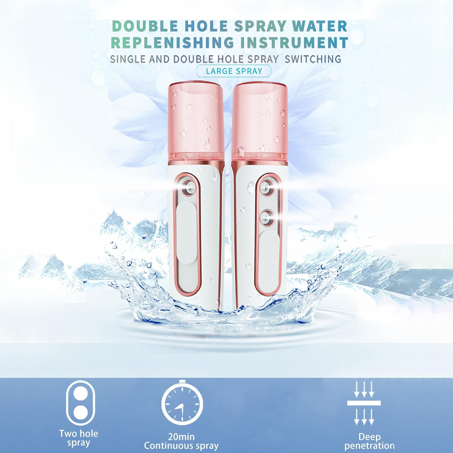 Nano Facial Mister, Cool Mist Face Steamer with 2 Spray Nozzle, USB Rechargeable, Visual Water Tank, Nano Mister for Eyelash Extensions, Skin