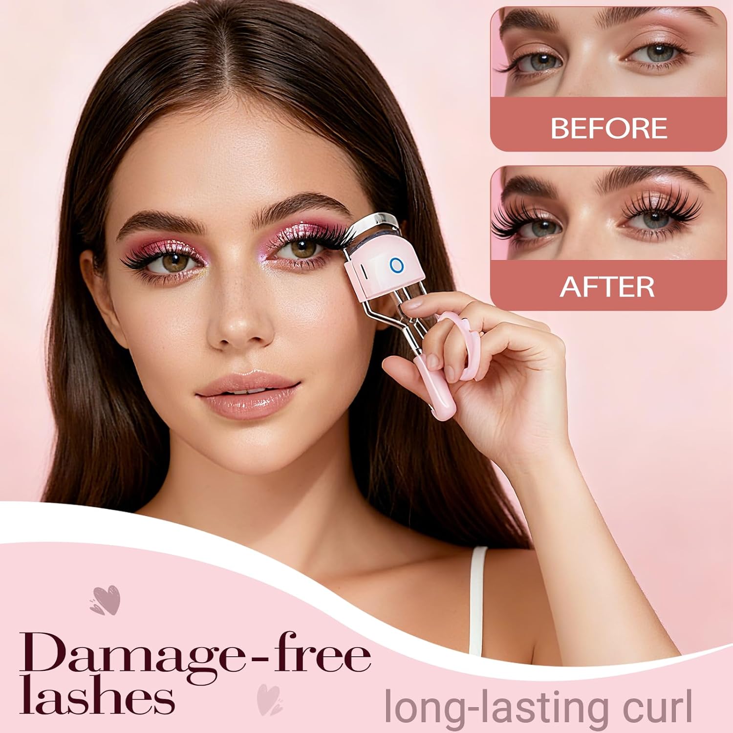 Heated Eyelash Curler Electric Eyelash Curlers 8s Fast Heating Lash Curler Safe Anti-Burn Lash Curler Intelligent Temp Control rizador de pestañas for 24H